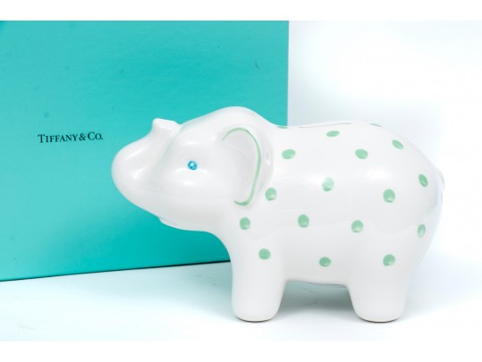 Tiffany & Co. Porcelain Elephant Form Coin Bank With Rubber