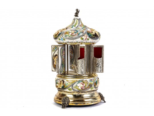 Brilliant Reuge Italian Carousel Music Box And Lipstick/ Cigarette Holder  #171419