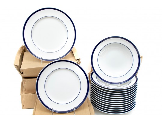 Set Of 3 William Sonoma Brasserie Blue Banded Porcelain Dinner