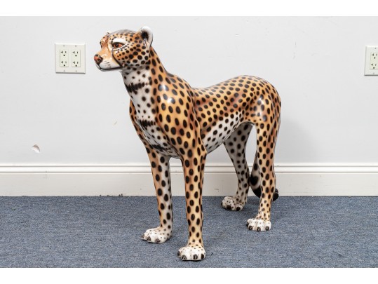 Impressive Hollywood Regency Painted Ceramic Cheetah #222578