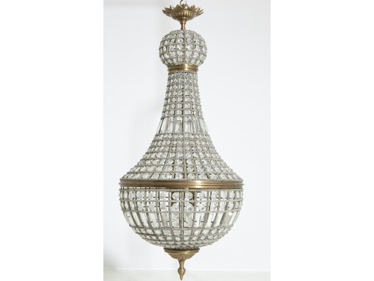 Large Hollywood Regency Style Crystal Tear Drop Chandelier With