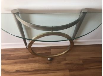 Post Modern Steele Brass And Glass Console Table