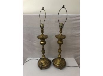 Pair Of Antique Brass/Bronze Lamps 3 Feet