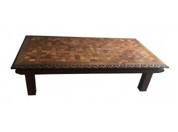Stunning Solid Black Walnut Parquet Carved Handcarved Edge Top Coffee Table Made In Belgium
