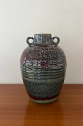 Burgundy And Gray Pottery Vase