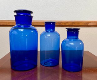 Set Of 3 Cobalt Blue Canisters- Ground Stoppers