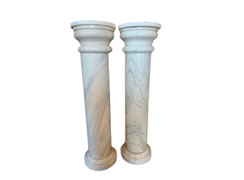 1 Of 2  White Cararra Marble Column Pedestals