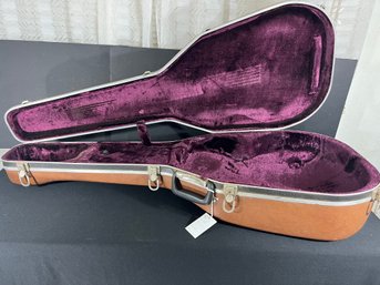 Vintage Ovation Guitar Case, Brown Hardcover With Purple Plush Interior