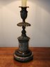 PR OF THEODORE ALEXANDER CANDLESTICK LAMPS ON MARBLE BASE WITH BRONZE FINISH