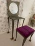 CUSTOM IRON VANITY WITH MIRROR AND UPHOLSTERED BENCH