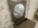 CUSTOM IRON VANITY WITH MIRROR AND UPHOLSTERED BENCH