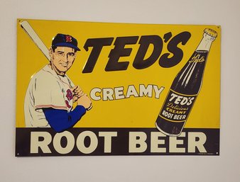 VINTAGE 'TED'S CREAMY ROOT BEER' TIN SIGN