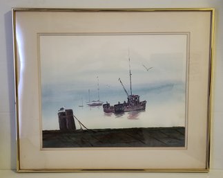 'CAPE COD DRAGGER' SIGNED WATERCOLOR BY BARNEY BALLER