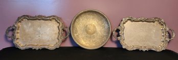 COLLECTION OF 3 VINTAGE AND ANTIQUE SILVER PLATED SERVING TRAYS