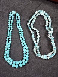 PR OF ROUND BEADED AND TURQUOISE STONE NECKLACES