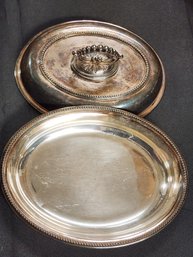 ORNATE SILVERPLATE SERVING PLATTER WITH CONVERTIBLE LID