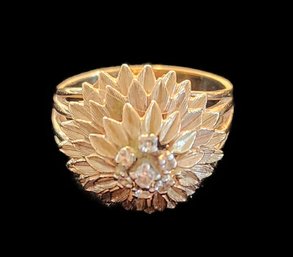 14KT GOLD TIERED COCKTAIL STATEMENT RING WITH 7 CENTER DIAMONDS