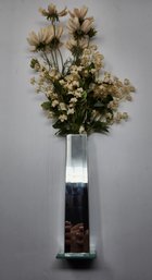 MIRRORED PEDESTAL VASE WITH ARTIFICIAL FLOWERS
