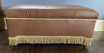 RUSTIC LEATHER FRINGED STORAGE OTTOMAN