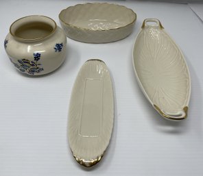 COLLECTION OF LENOX SERVING TRAYS AND 24 KT GOLD TRIM BOWL
