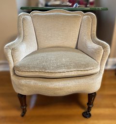 CREAM COLORED BOG CHAIR IN THE STYLE OF JOHN DERIAN