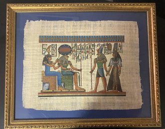 FRAMED EGYPTIAN PAINTING ON PAPYRUS 'THE BLESSINGS OF THE EGYPTIAN GODS'