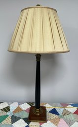 VINTAGE CANDLESTICK TABLE LAMP WITH BRASS FINISH ON WOOD BASE