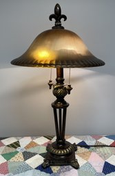 VINTAGE PRESCOTT BRONZE GLASS TABLE LAMP