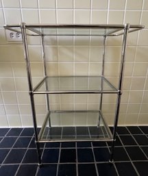 VINTAGE 3 TIER CHROME AND GLASS BAR STAND