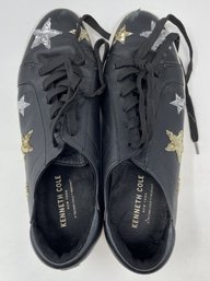 KENNETH COLE KAMSTAR SNEAKERS - BLACK WITH GOLD AND SILVER STARS
