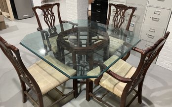 VINTAGE FRETWORK CHINOISERIE STYLE DINING TABLE AND 4 CHAIRS