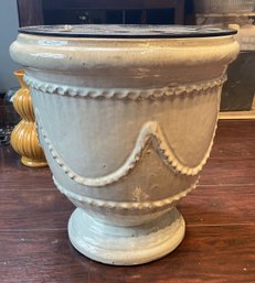 CERAMIC URN PLANTER TABLE WITH ROUND GLASS TOP