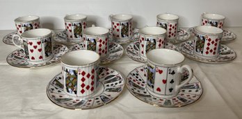 QUEENS FLAT PLAYING CARDS DEMITASSE CUP AND SAUCER SET