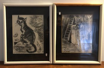 Pair Of Drawing Of Cats With Frame