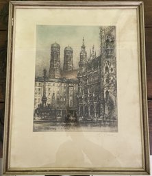 SIGNED PRINT 'MUNICH CATHEDRAL' BY F. DIETRICH