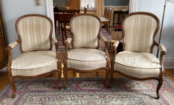 3 PC SET OF ANTIQUE LOUIS XV STYLE UPHOLSTERED ARMCHAIRS