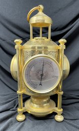 VINTAGE 3 SIDED NAUTICAL BRASS BAROMETER AND CLOCK