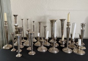 COLLECTION OF STERLING SILVER CANDLESTICK HOLDERS