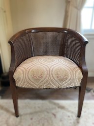 VINTAGE CANE BACK BARREL CHAIR WITH NAIL HEAD TRIM