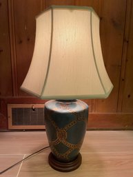 HAND PAINTED PORCELAIN LAMP ON WOOD BASE