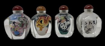 VINTAGE 4 PC COLLECTION OF INSIDE PAINTED SNUFF BOTTLES