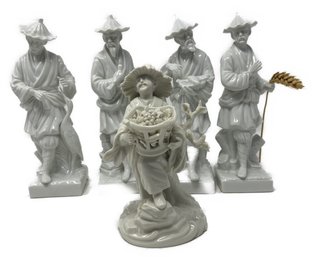 RARE NYMPHENBURG BUSTELLI FIGURINE AND 4 PC FITZ AND FLOYD FIGURINES