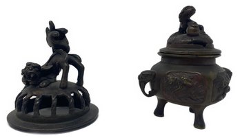 BRASS FOOTED INCENSE BURNER WITH 2 LIDS