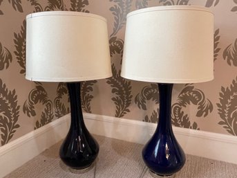 PR OF BLUE GLASS TABLE LAMPS