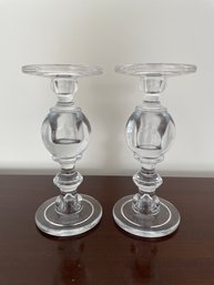 PR OF VTG CLEAR FLUTED BUBBLE GLASS CANDLE STICK HOLDERS