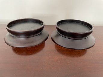 PR OF TURNED WOOD ELEVATED PILAR CANDLE HOLDERS