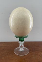 VINTAGE CLEAN HOLLOW OSTRICH EGG SHELL WITH GLASS STAND