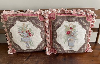 PR OF VINTAGE EMBROIDERED THROW PILLOWS