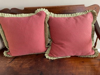 PR OF ROSE AND BEIGE TRIM THROW PILLOWS