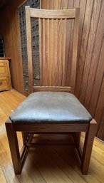RESTORATION HARDWARE MISSION STYLE OAK DESK CHAIR WITH LEATHER SEAT